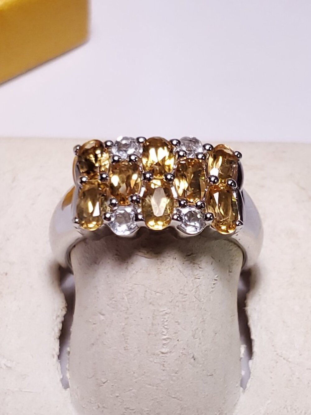 Estate 2.55ctw Natural Oval Citrine &Topaz cluster top Sterling Silver Ring24525
